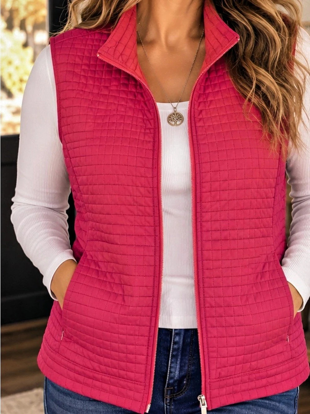23” ptp Quilted Vest in Pink Like New